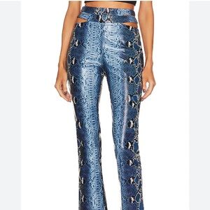 Revolve | Blue Faux Snakeskin Cutout Pants